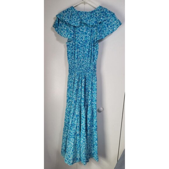 Draper James Womens Small Flutter Sleeve Maxi Dress Blue Aster Floral NWT - Picture 3 of 12